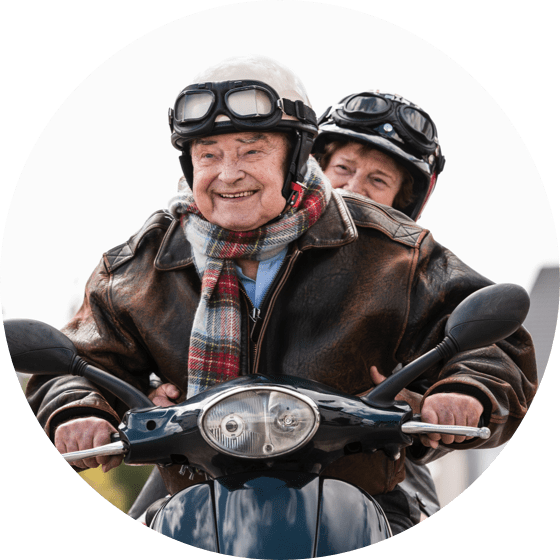 Couple riding motorcycle